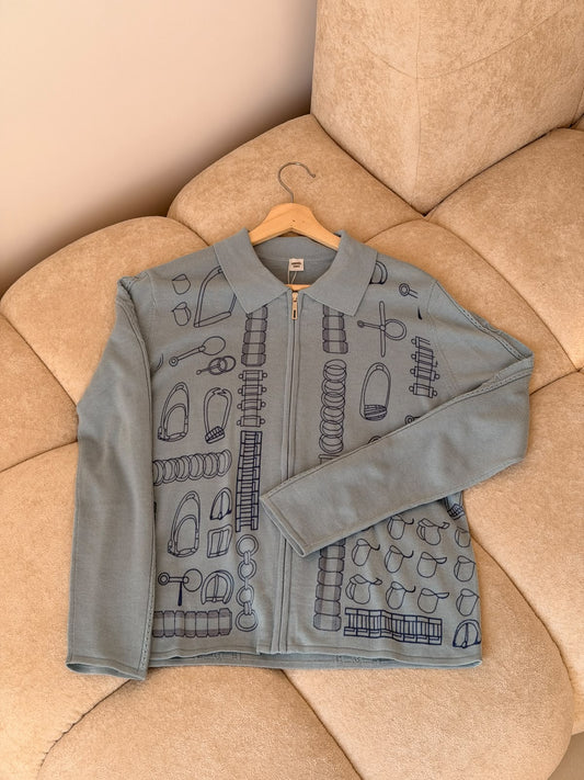 Hermès Zip-Collar Polo Sweater - Grey, White