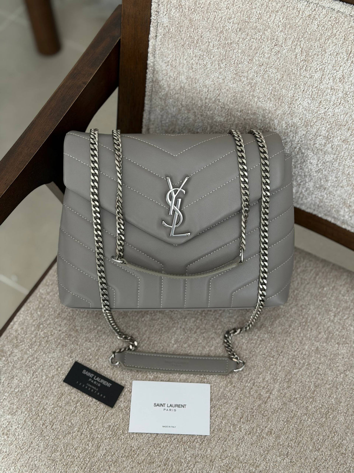 YSL Chevron Flap Shoulder Bag - Grey