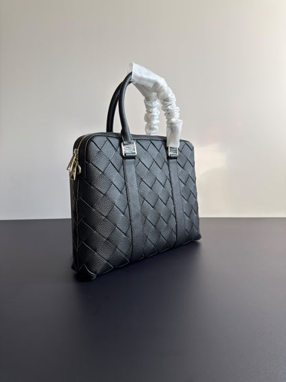 Bottega Veneta Laptop Bag Textured Briefcase - Black