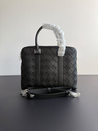 Bottega Veneta Laptop Bag Textured Briefcase - Black