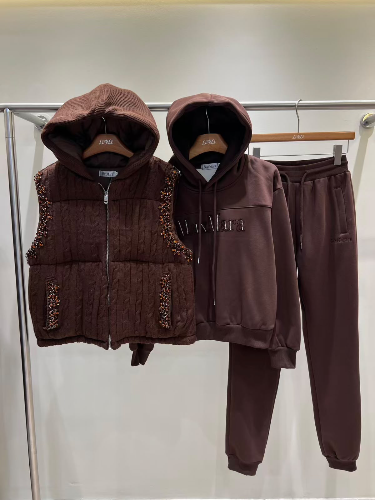 Max Mara Hooded Vest Set - Brown