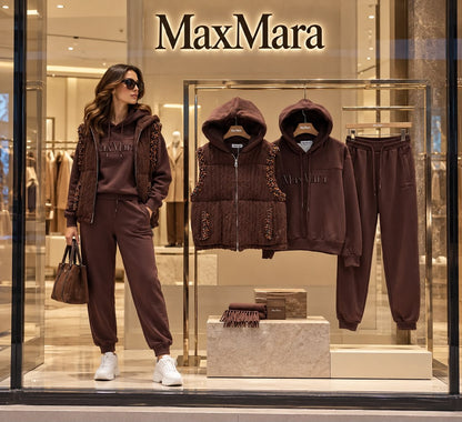 Max Mara Hooded Vest Set - Brown