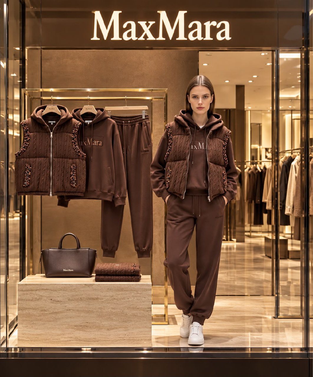 Max Mara Hooded Vest Set - Brown