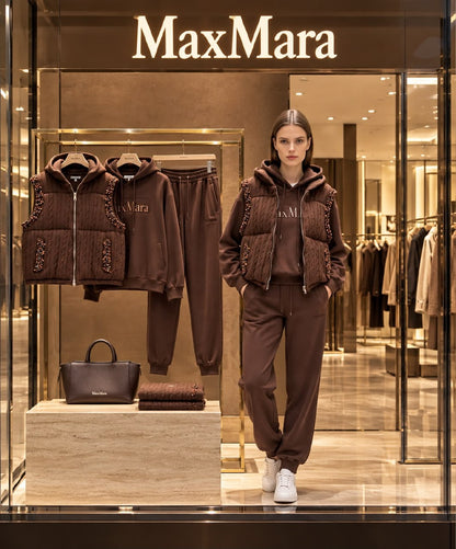 Max Mara Hooded Vest Set - Brown