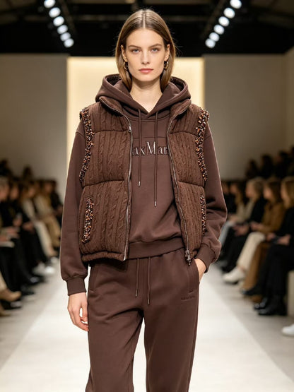Max Mara Hooded Vest Set - Brown
