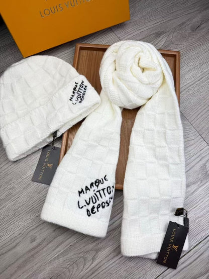 Louis Vuitton Scarf & Beanie - White