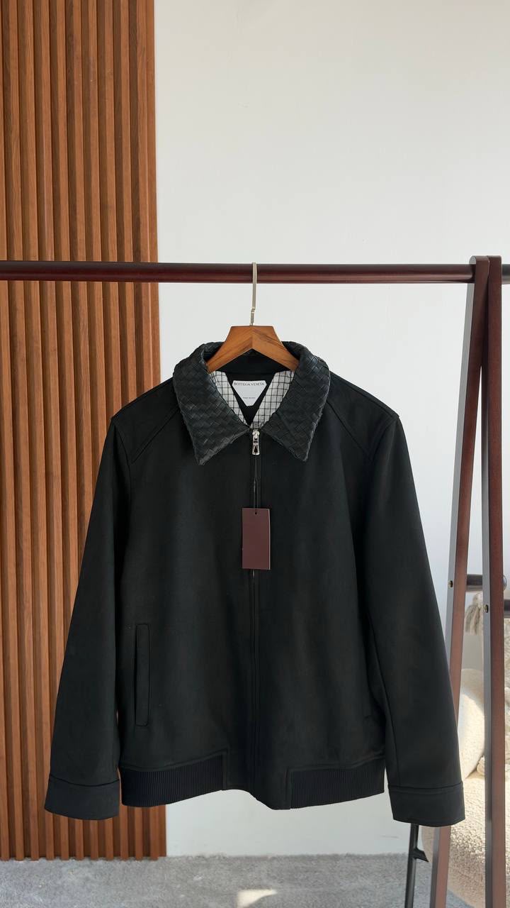 Bottega Veneta Woven-Collar Bomber Jacket - Black