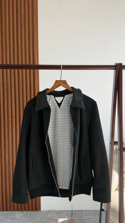 Bottega Veneta Woven-Collar Bomber Jacket - Black