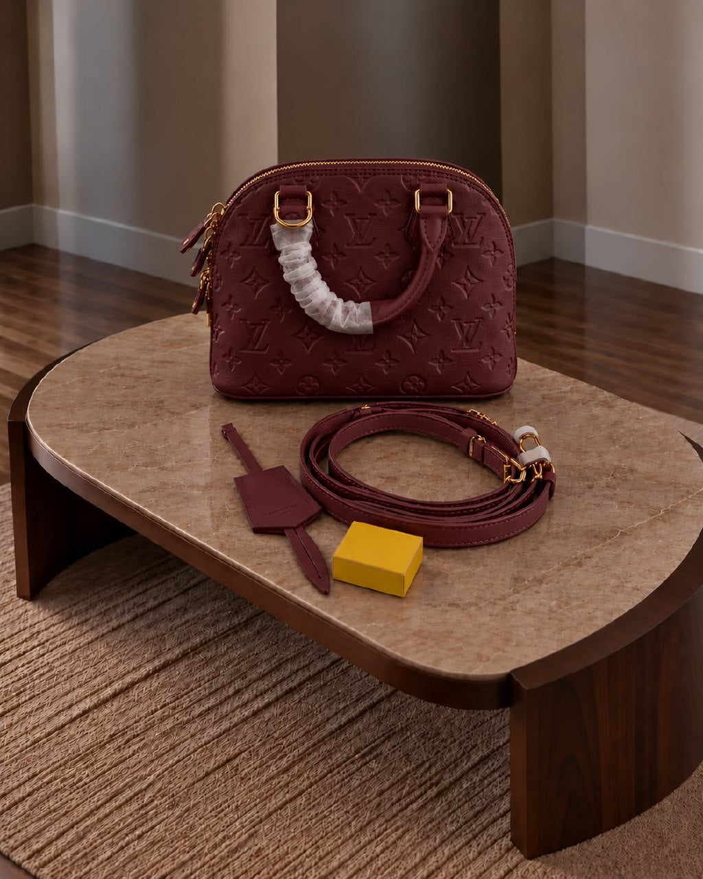 Louis Vuitton Embossed Dome Handbag - Burgundy, White