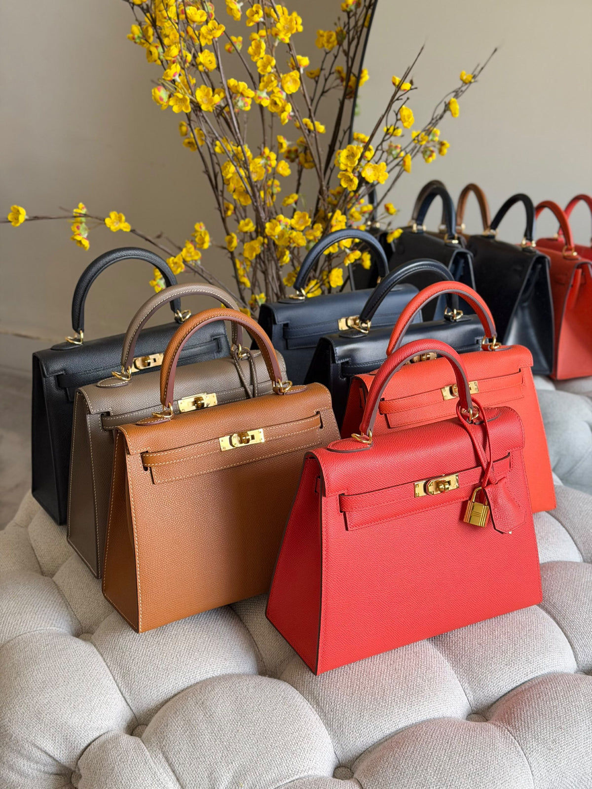 Hermès Handbag - Beige, Orange, Red, Navy Textured, Navy, Black, Brown