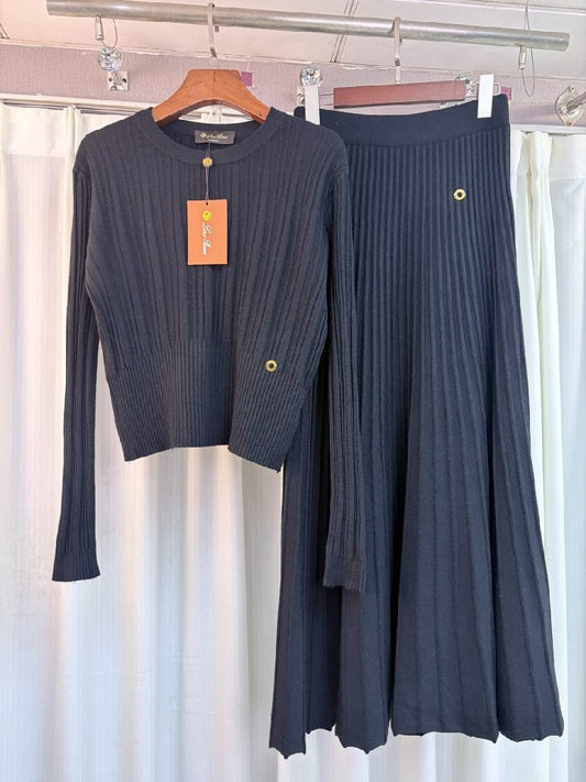 Loro Piana Flared Skirt Set - Navy