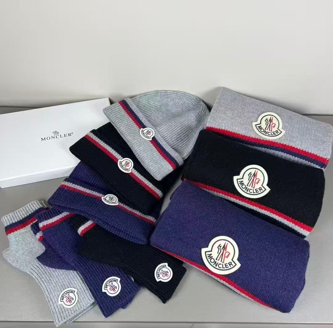 Moncler Scarf & Beanie - Grey, Black, Purple