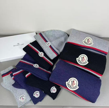 Moncler Scarf & Beanie - Grey, Black, Purple