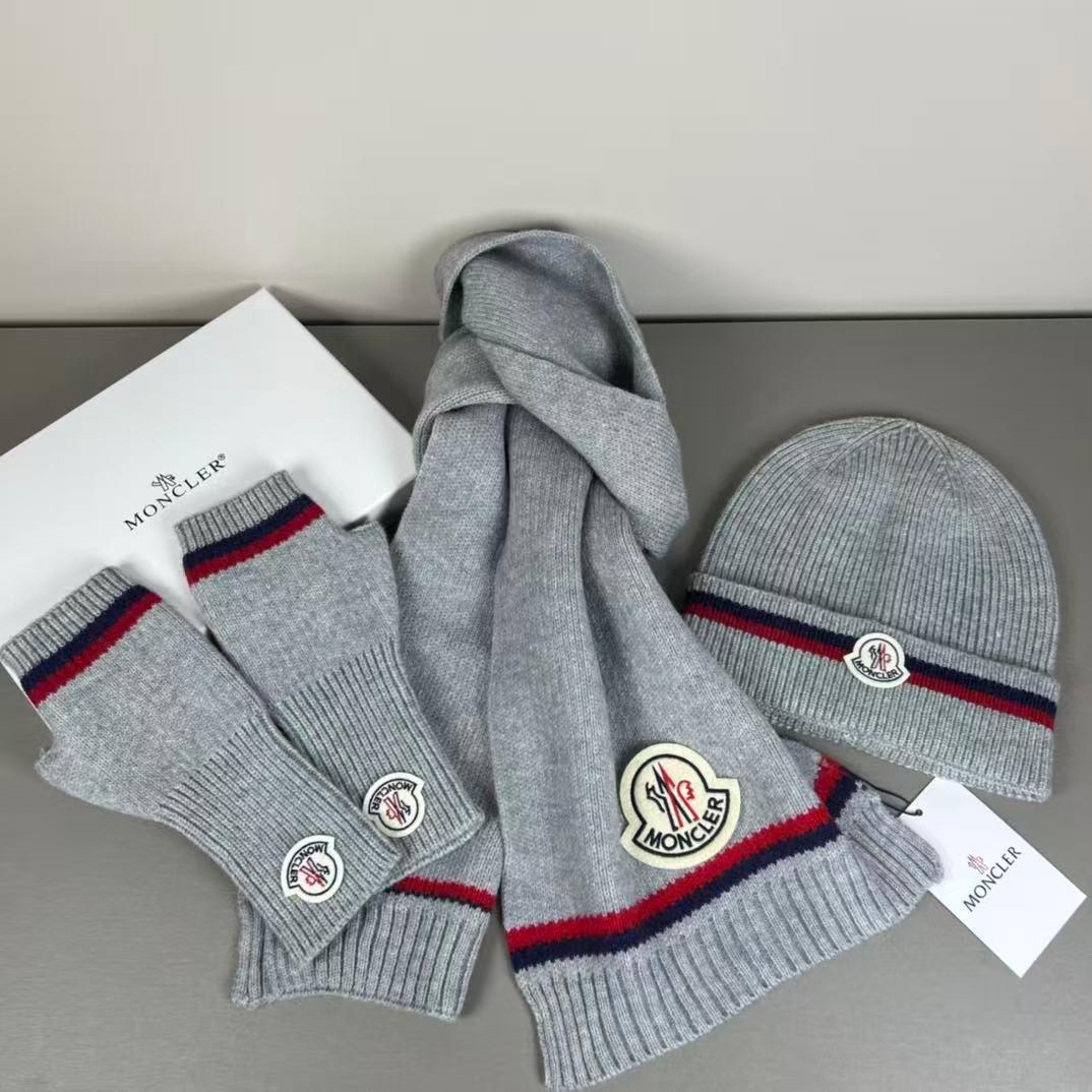 Moncler Scarf & Beanie - Grey, Black, Purple