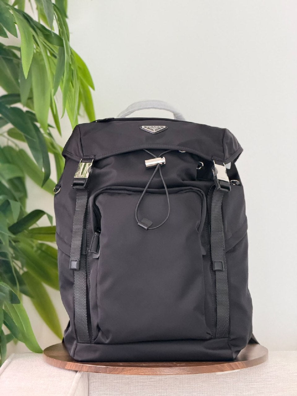 Prada Drawstring-Flap Backpack - Black