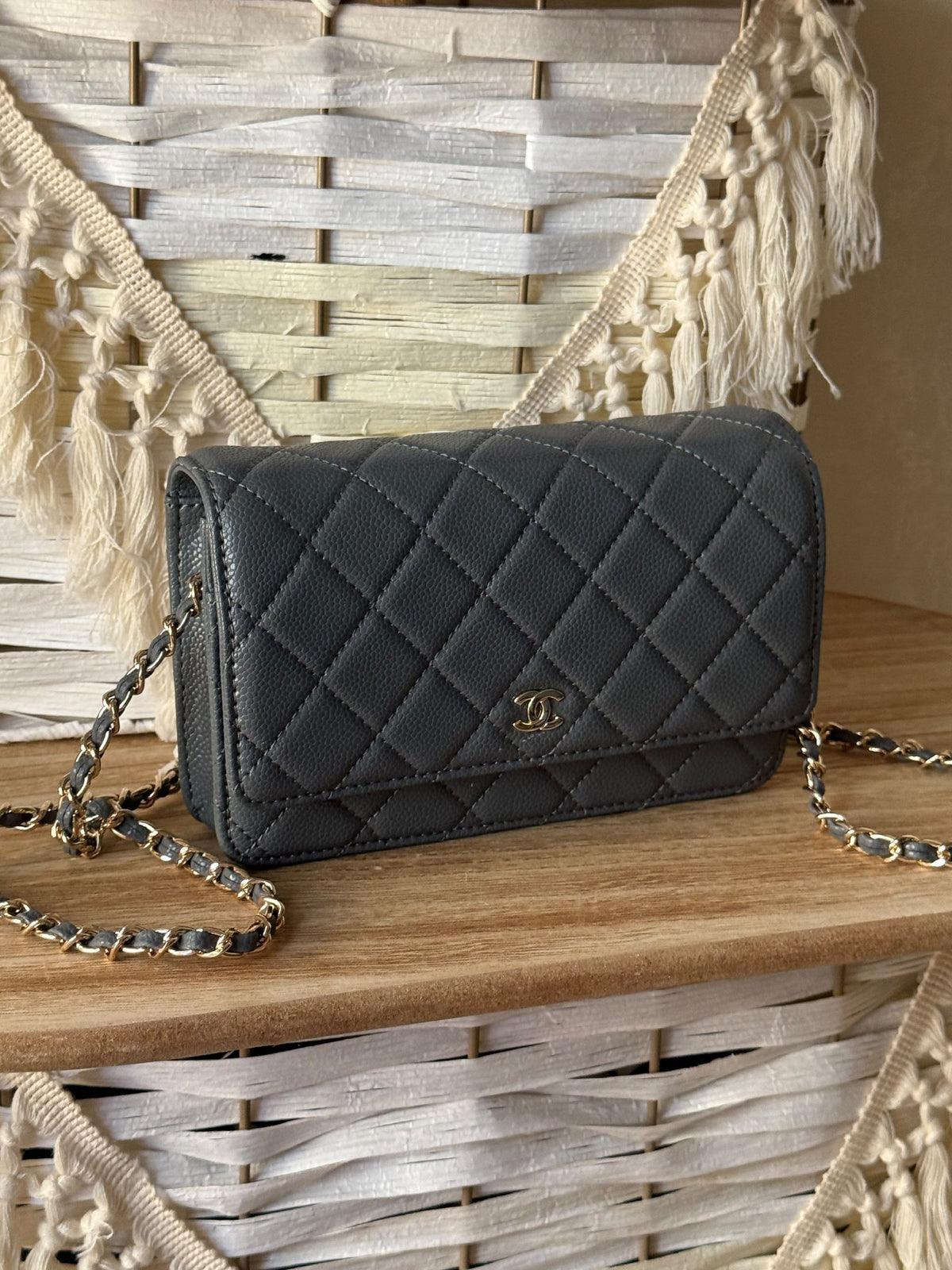 Hermès Slim Quilted Shoulder Bag - Dark Grey