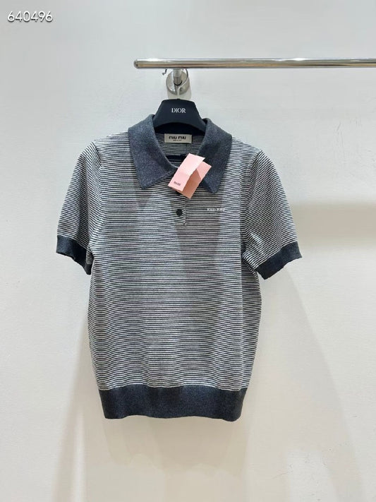 Miu Miu Striped Polo Shirt - Grey