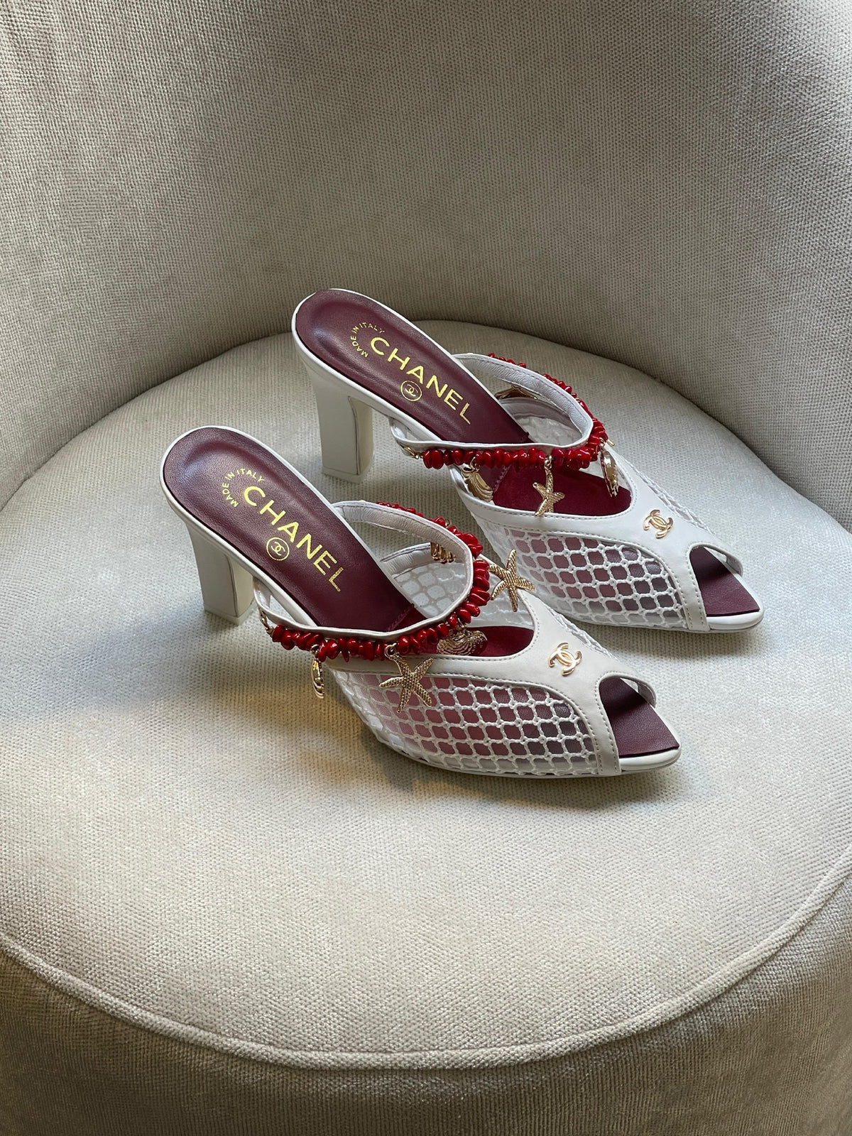 Chanel Charm-Trim Heels - White