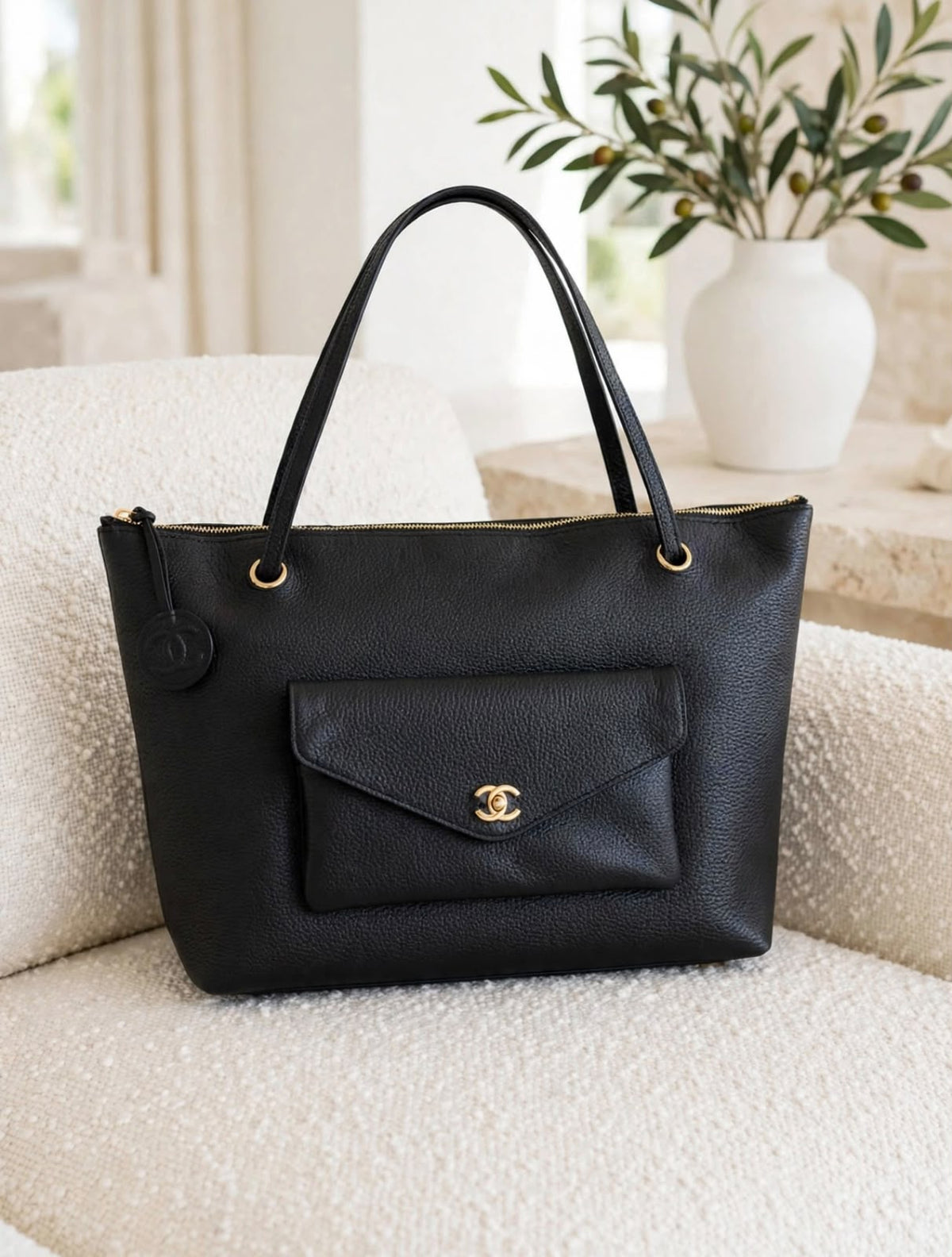 Chanel Tote Bag Front Pocket - Black