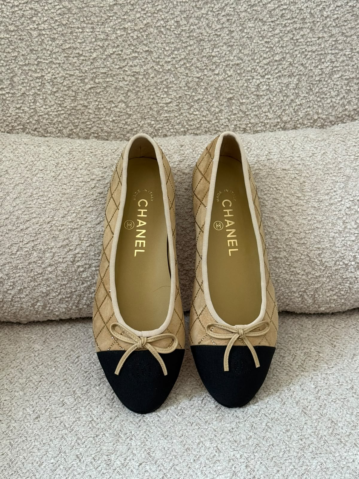 Chanel Quilted Ballerina - Beige & Black, Black, Beige
