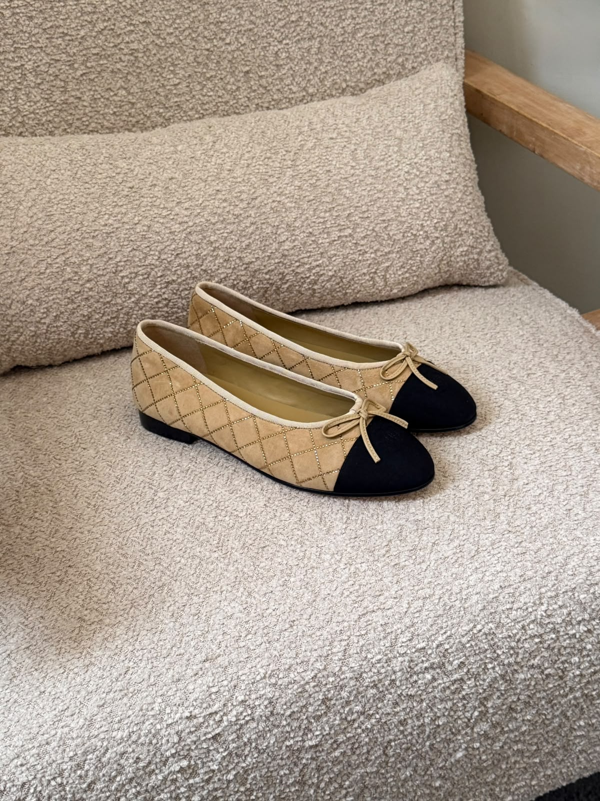 Chanel Quilted Ballerina - Beige & Black, Black, Beige