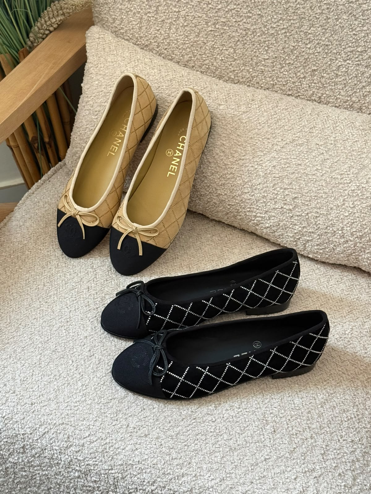 Chanel Quilted Ballerina - Beige & Black, Black, Beige