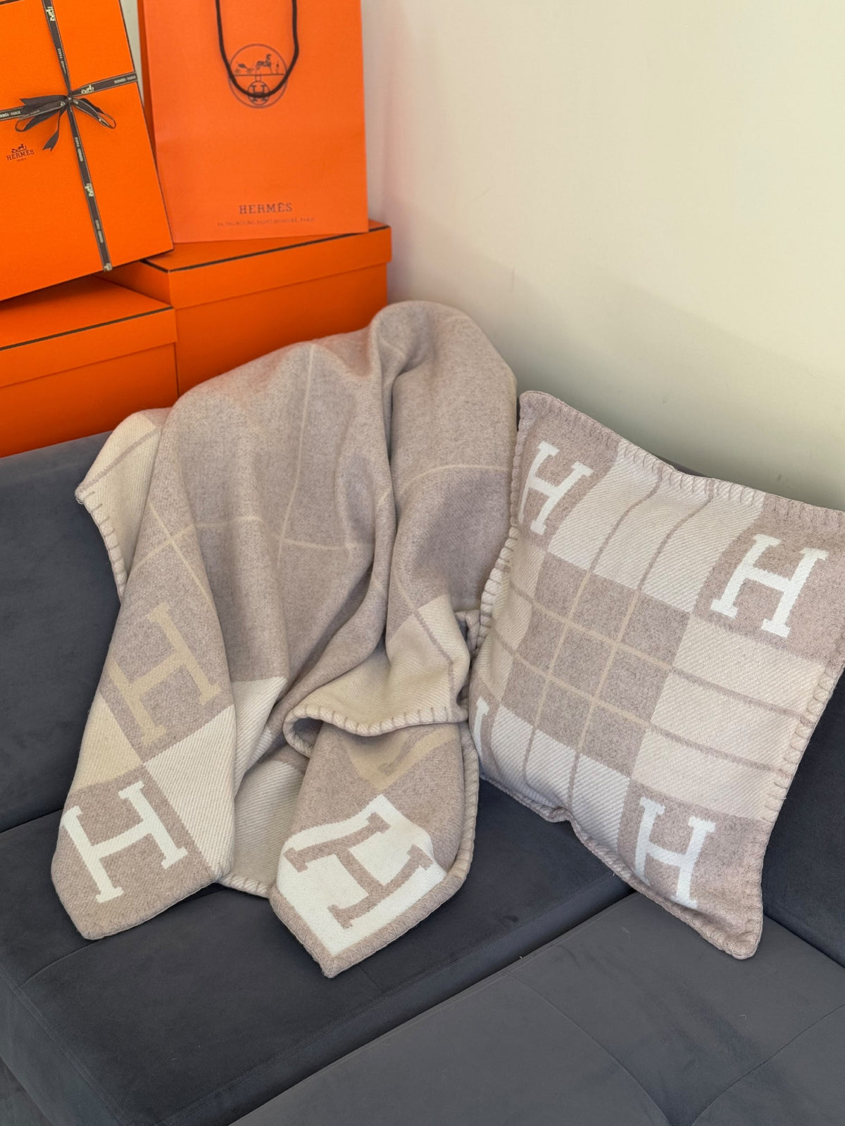 Hermès Blanket Set Windowpane - Beige