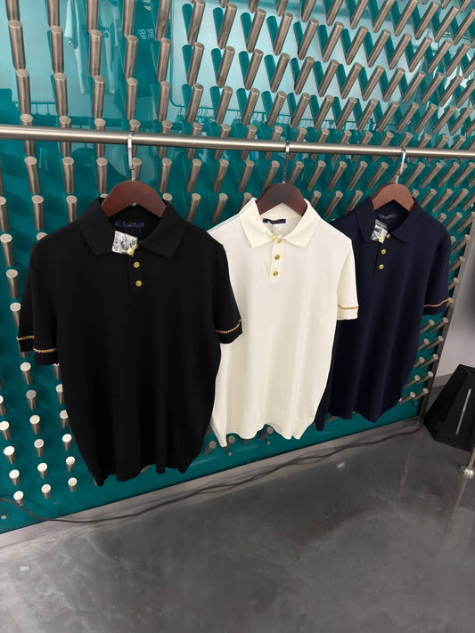 Louis Vuitton Polo Shirt (Braided Sleeve Trim) - Navy, Black, White