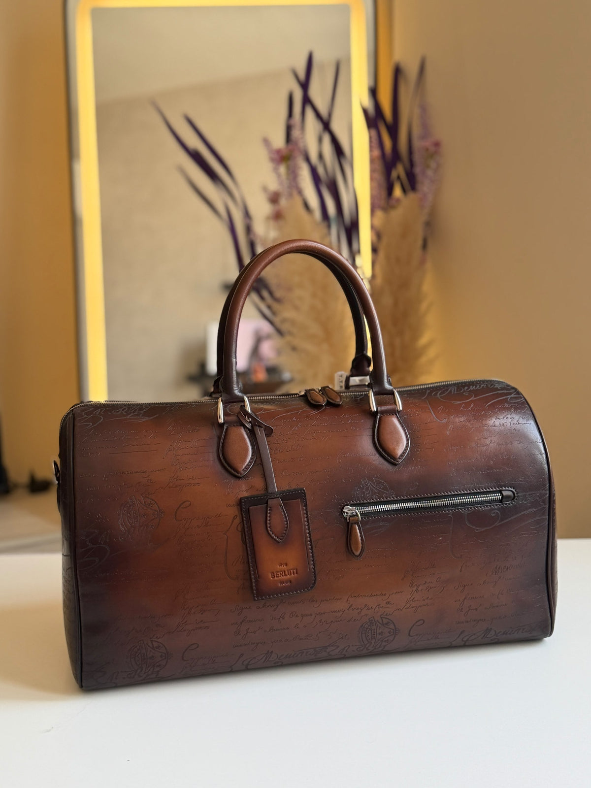 Berluti Barrel Handbag - Brown Embossed