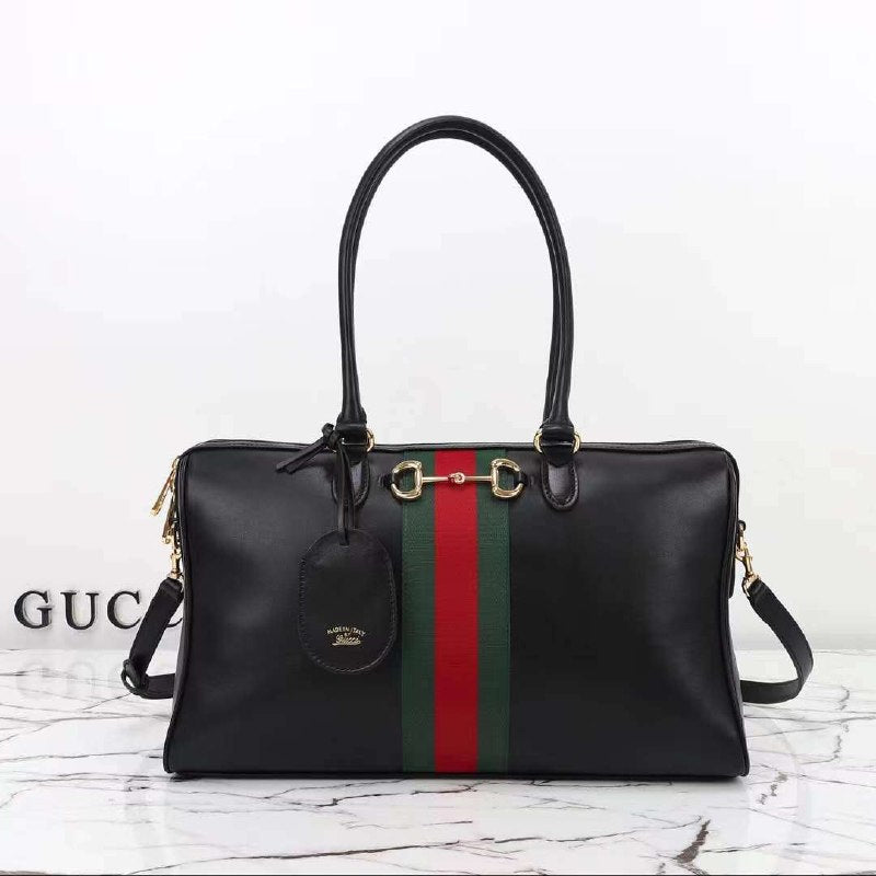 Gucci Web Stripe Structured Handbag - Black