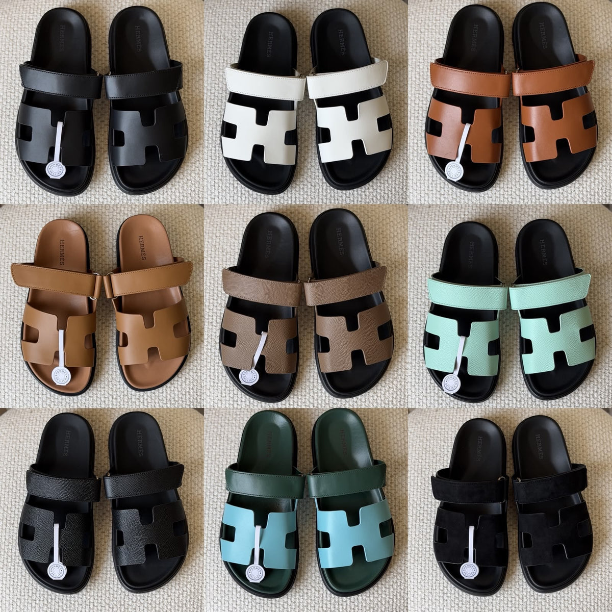 Hermes Slippers - Green & Light Blue, Navy & Purple, Orange & Brown, Grey & Blue, Beige & Brown