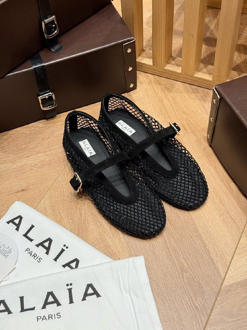 Alaia Studded Mary Jane Ballerina - Black