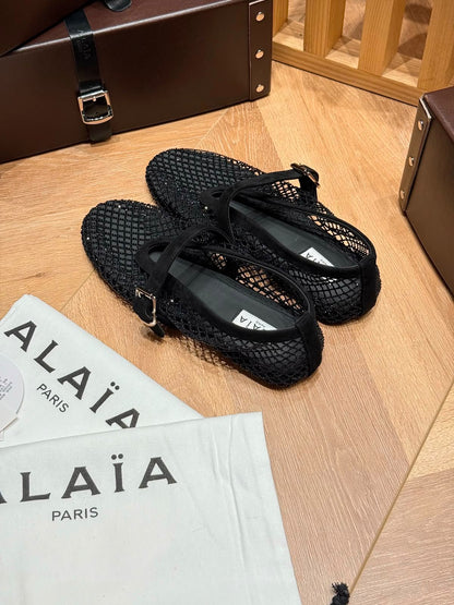 Alaia Studded Mary Jane Ballerina - Black