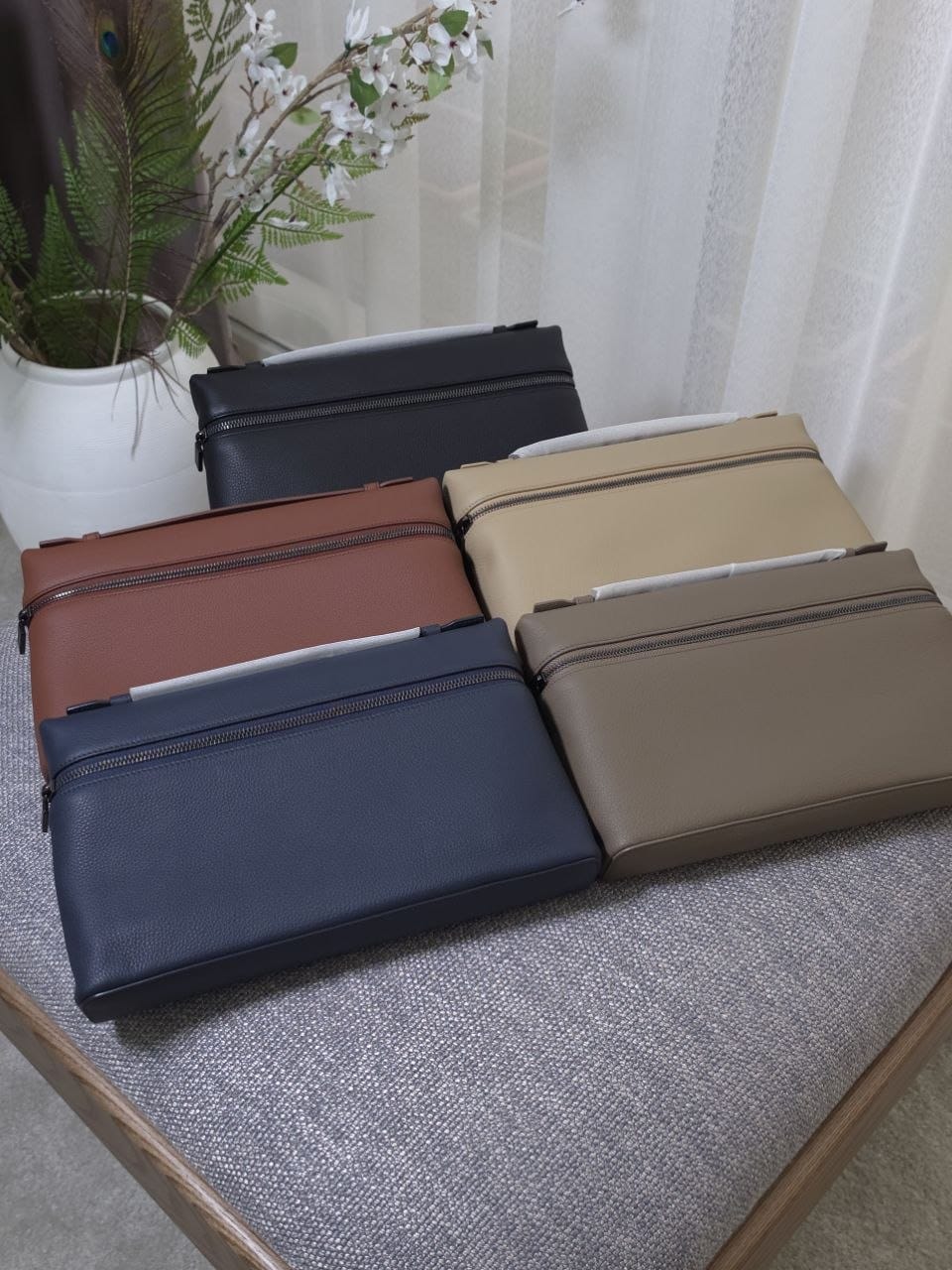 Loro Piana Zip Clutch - Black, Brown, Beige, Blue, Grey