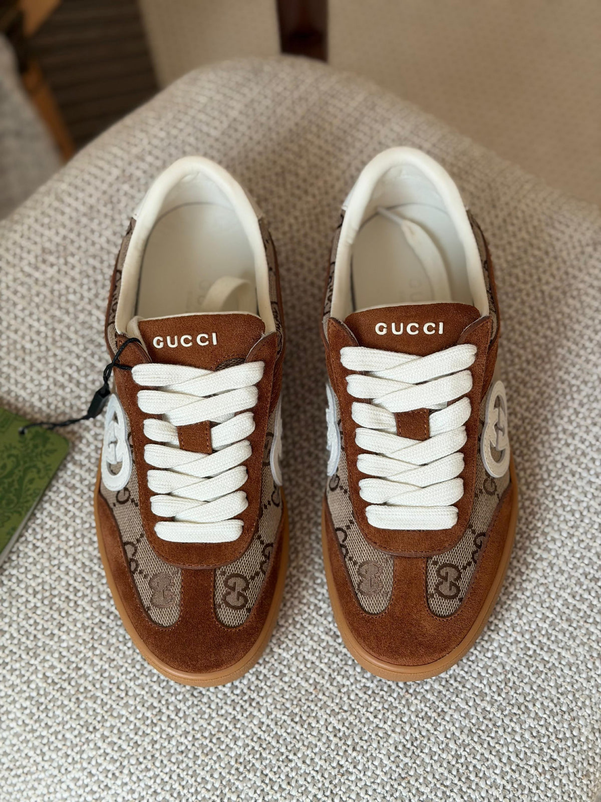 Gucci GG Canvas Sneakers - Brown Suede & Beige, Brown & Beige