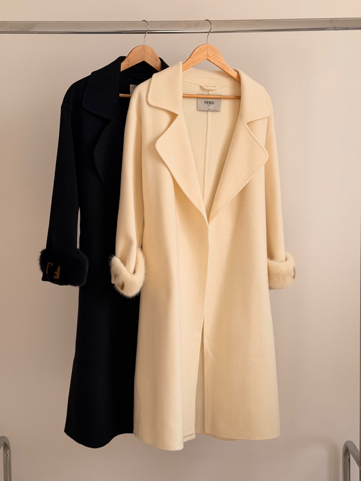 Fendi Wide-Lapel Coat - Black, White