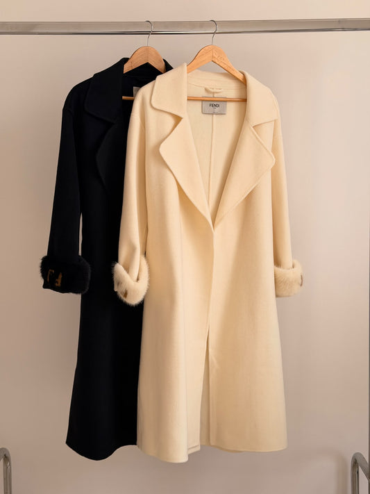 Fendi Wide-Lapel Coat - Black, White