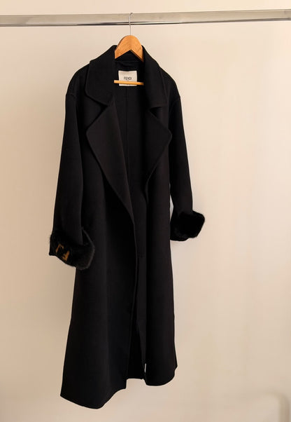 Fendi Wide-Lapel Coat - Black, White