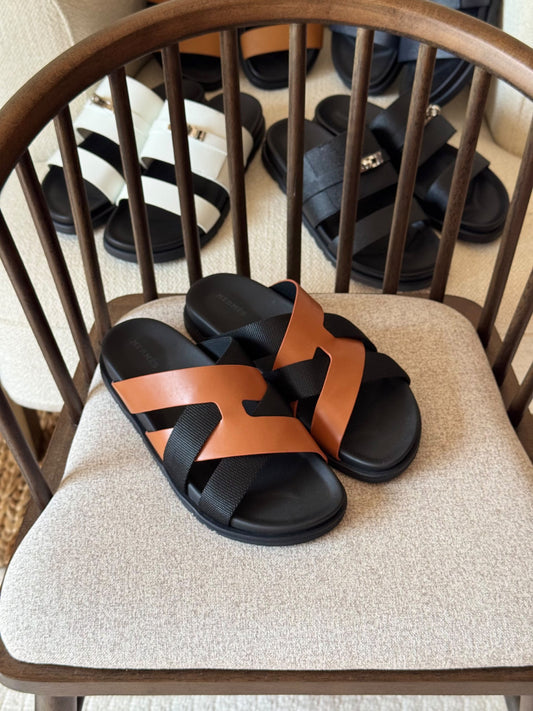 Hermès Slippers - Orange & Black