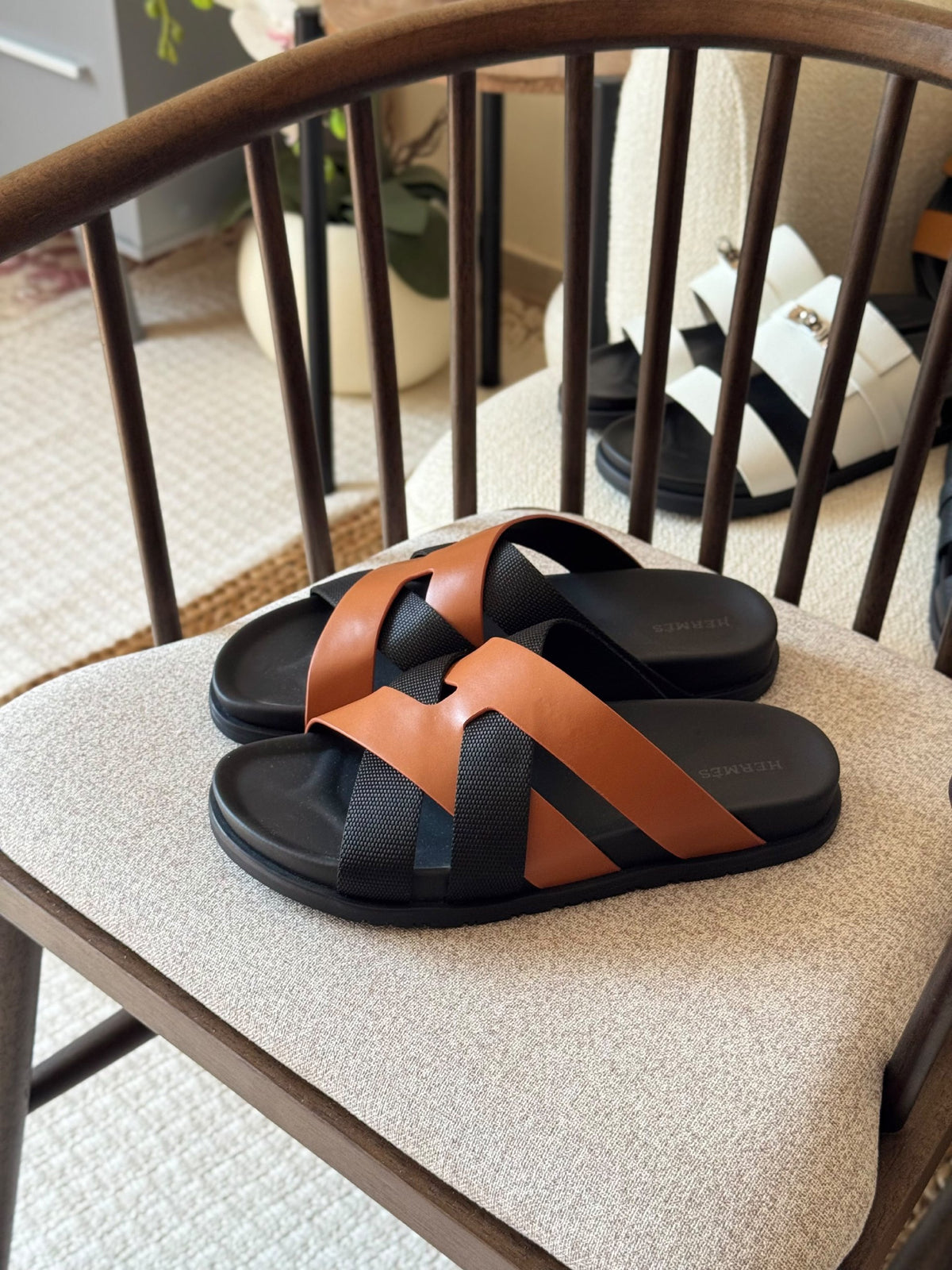 Hermès Slippers - Orange & Black