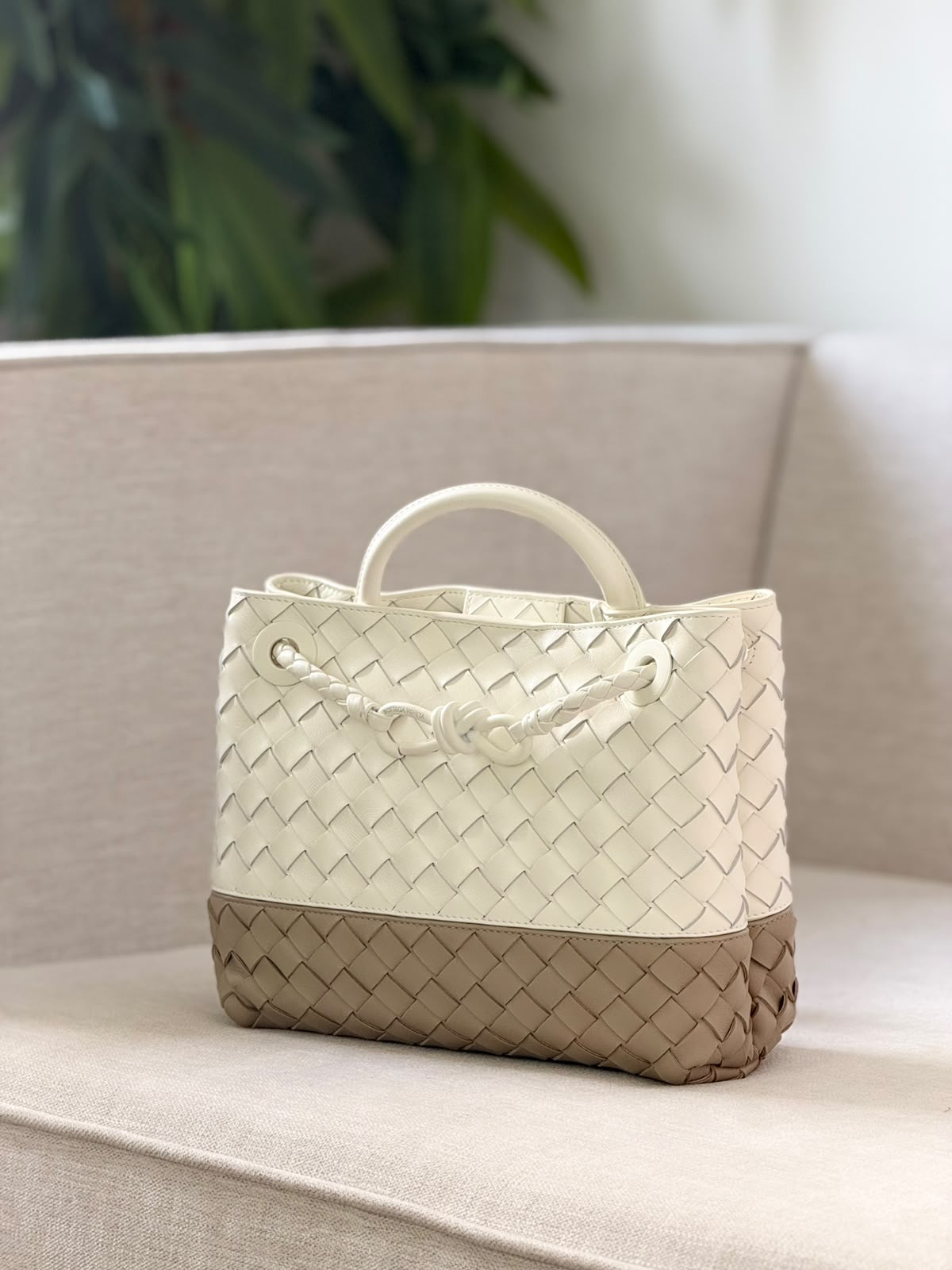 Bottega Veneta Woven Tote Bag - White, Beige, Blue