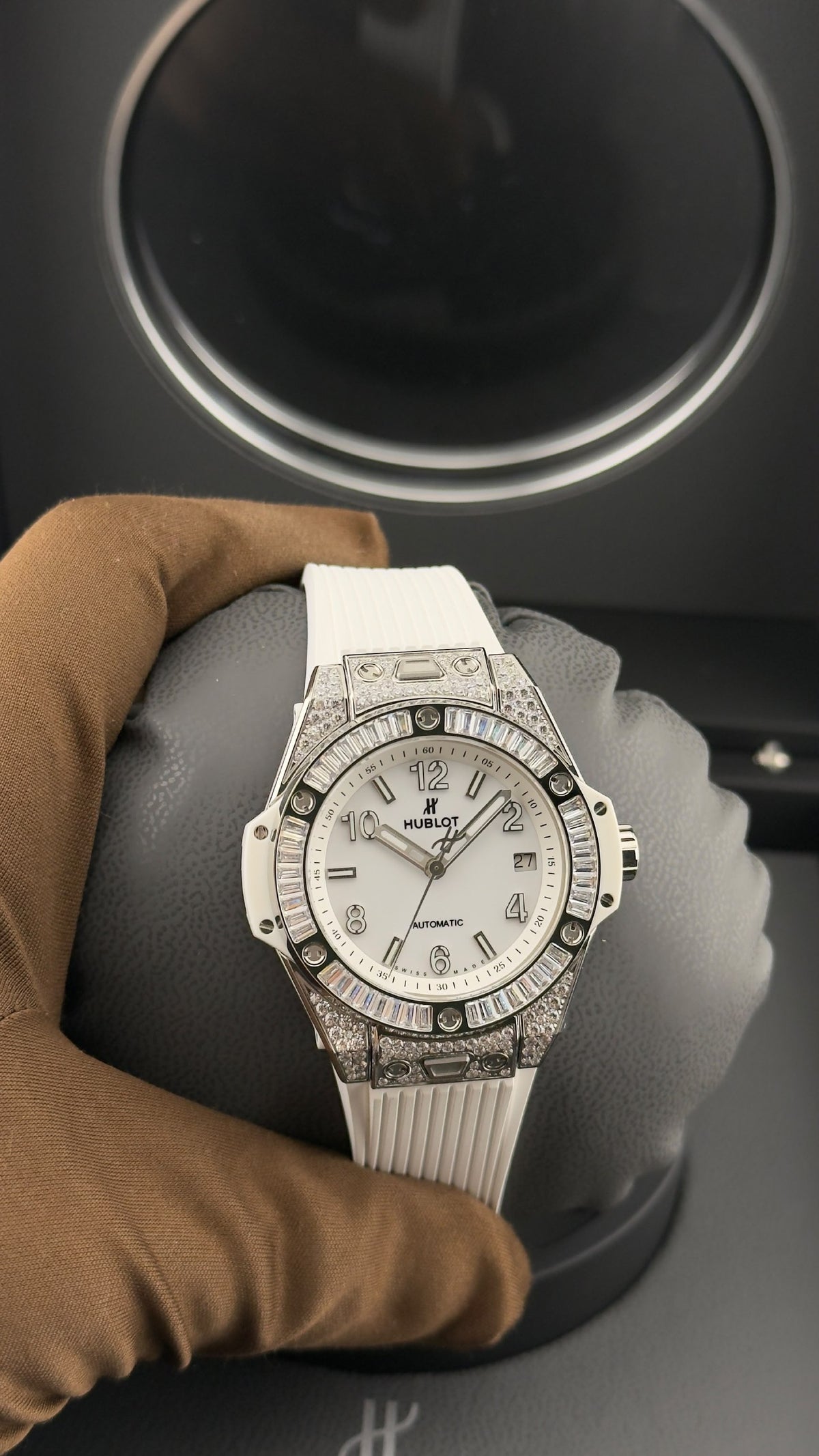 Hublot Watch White Dial Crystal Bezel - 