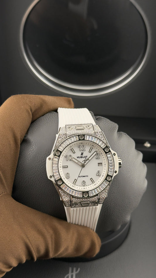 Hublot Watch White Dial Crystal Bezel - 