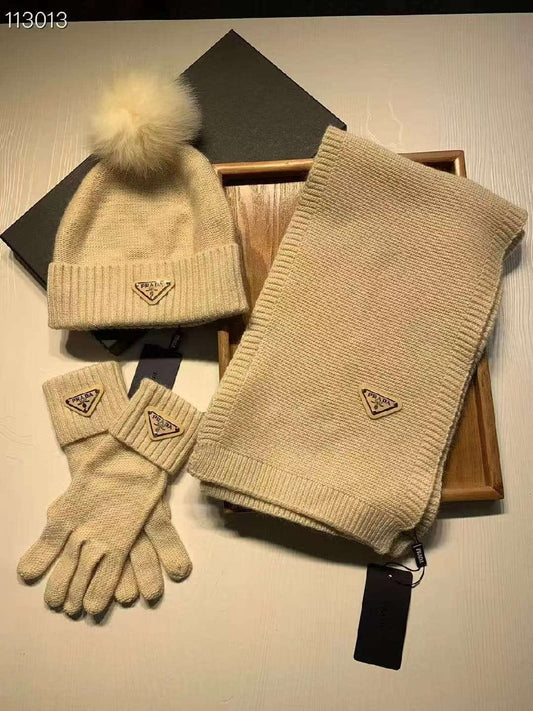 Prada Scarf & Beanie - Beige