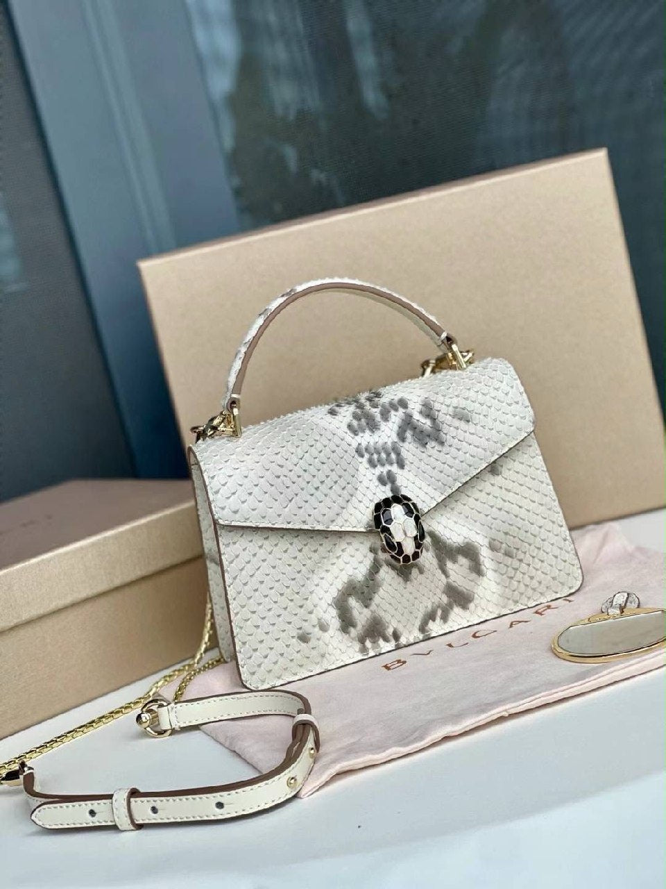 Bulgari Envelope Flap Handbag - White
