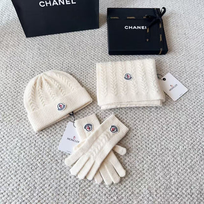 Moncler Scarf & Beanie - Cream & Black & Beige & Grey