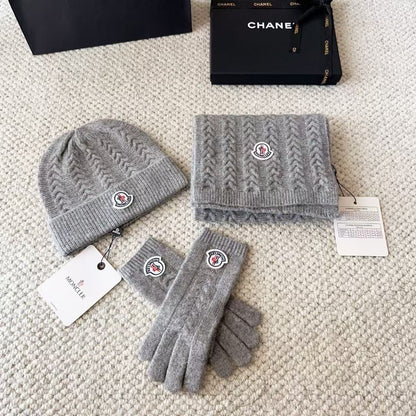 Moncler Scarf & Beanie - Cream & Black & Beige & Grey