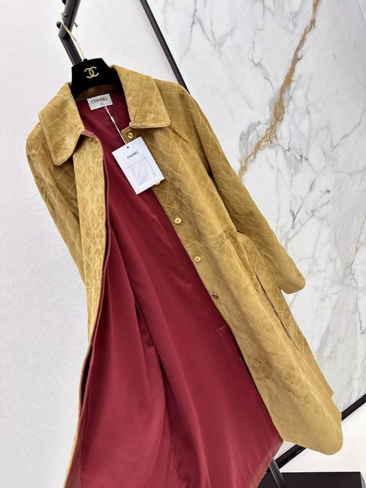 Chanel Coat Quilted Suede - Beige Suede