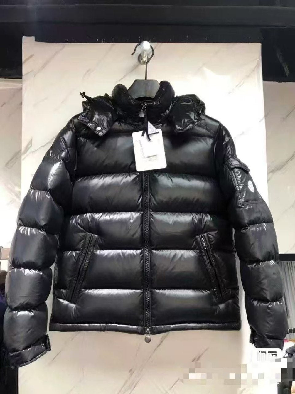 Moncler Glossy Zip Puffer Jacket - Black