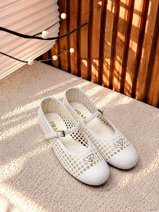 Prada Woven Mary Jane Ballerina - White
